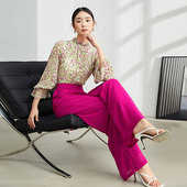 长裤 2025夏女士新款 碎花雪纺拼接时尚 中高腰显瘦阔腿裤 连体裤 长袖