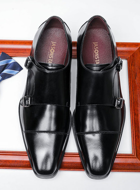 包邮大码男士三接头休闲皮鞋真皮商务绅士英伦风男皮鞋正装孟克鞋