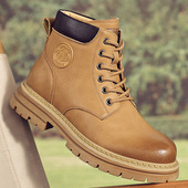 包邮 马丁靴男式 新款 中帮靴子英伦风厚底复古工装 靴大黄靴潮靴男生