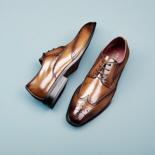 包邮新款雕花布洛克英伦真皮商务正装皮鞋男士系带德比鞋尖头青年