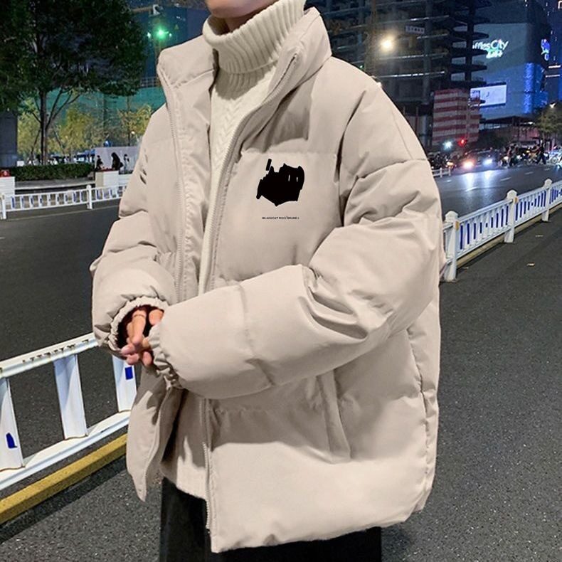 男士冬季2025新款卡通印花棉服加厚冬装棉衣外套面包服男防风无帽
