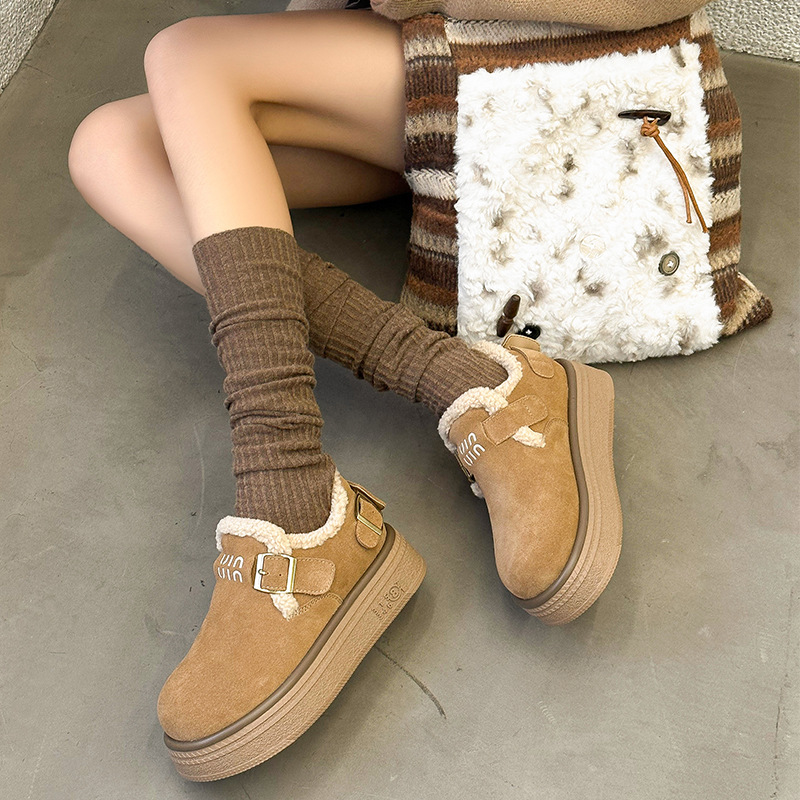 羊皮毛一体雪地靴女鞋时尚加绒保暖棉靴 休闲百搭毛毛博肯女鞋
