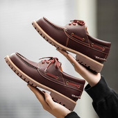 帆船鞋 牛筋底真皮马丁靴男 低帮工装 鞋 2026新款 英伦商务休闲皮鞋