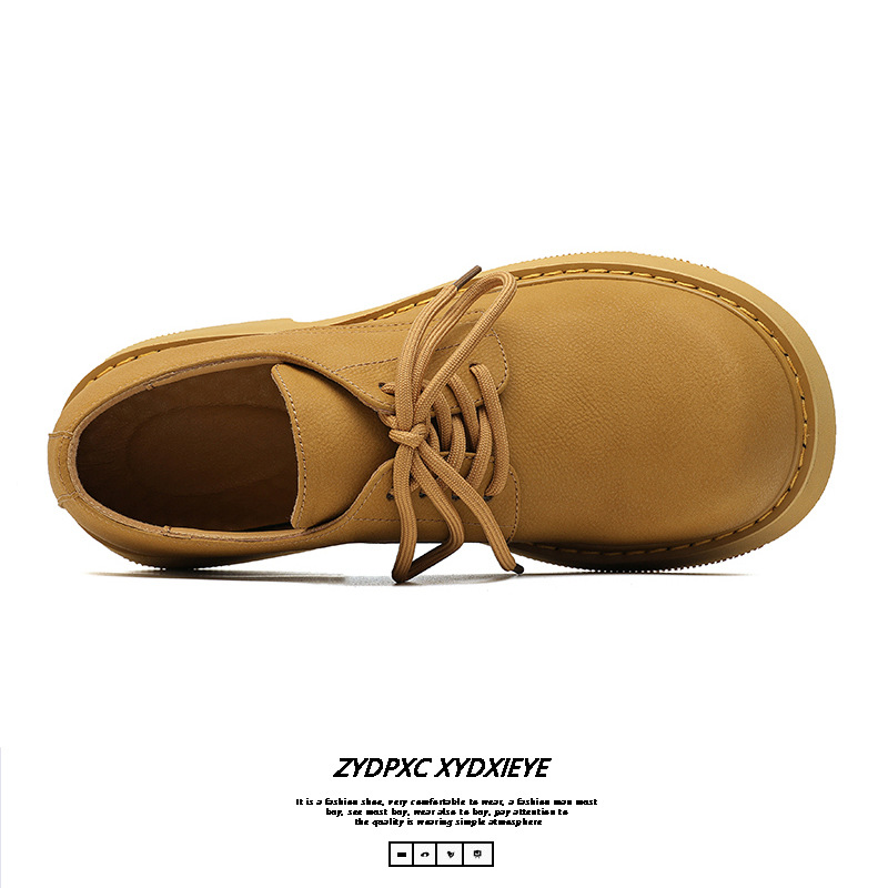 德比鞋男巴黎米奇圆头黄色皮鞋2024春季新款小众厚底增高时尚皮鞋