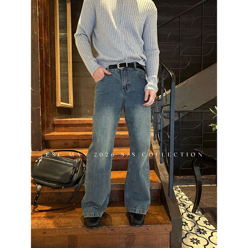 ESC MAN STUDIO/自制 宽松小直筒微喇牛仔裤休闲长裤