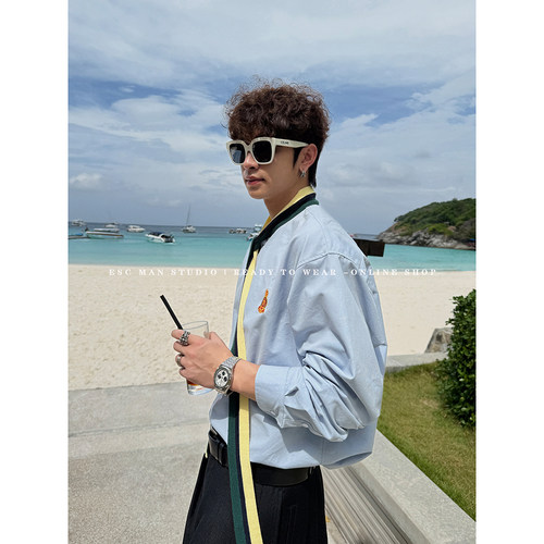 ESC MAN STUDIO/自制 让你气质加分的休闲宽松针织领带衬衫上衣
