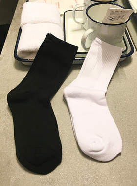 ESC MAN STUDIO/新品韩国chic风纯棉厚底吸汗黑白纯色中筒袜子 男