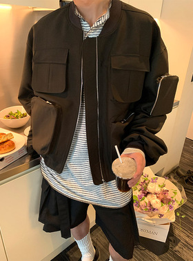 ESC MAN STUDIO/自制 个性新潮　重工立体口袋羊毛飞行夹克棒球服