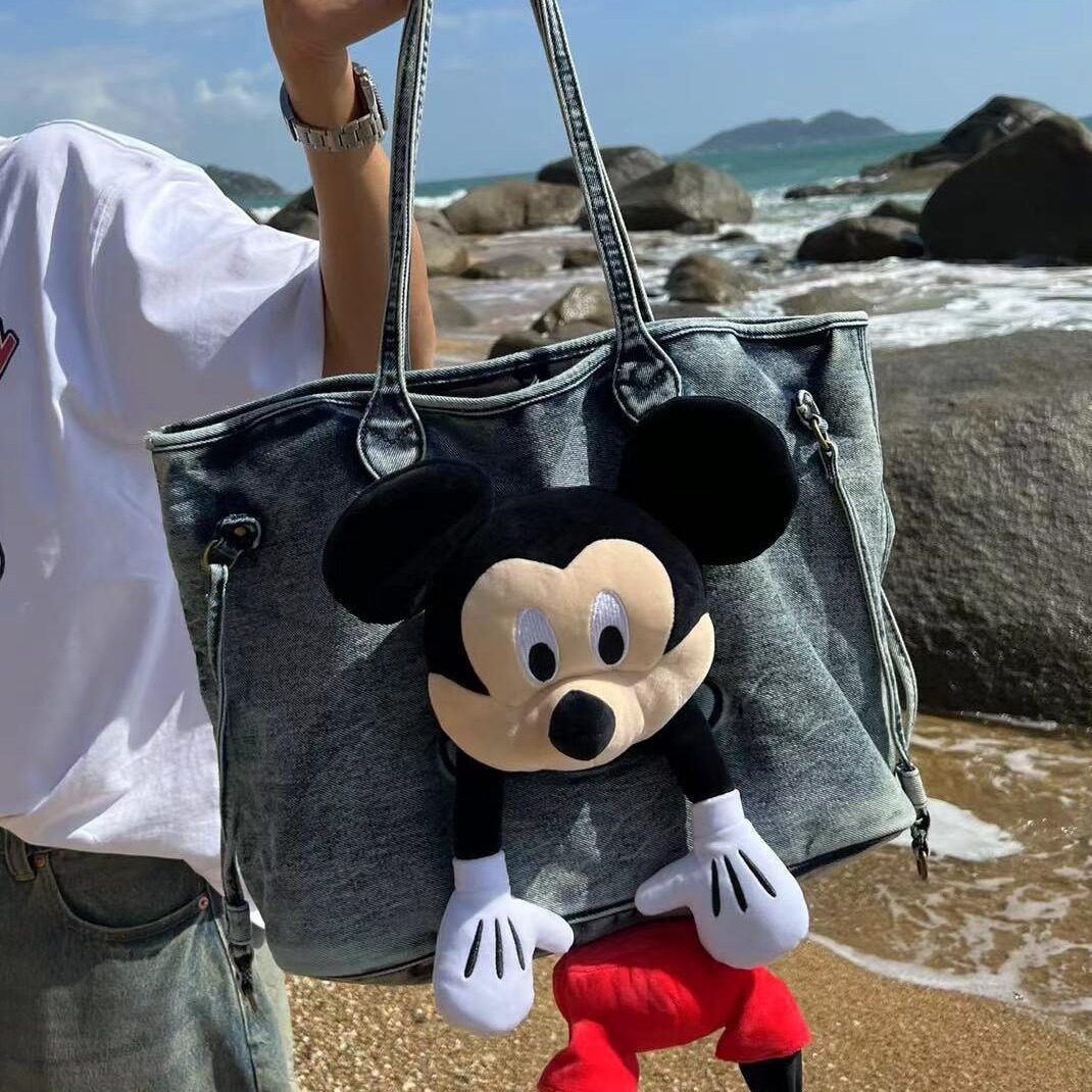 废土风大容量托特包包休闲新款高级感复古牛仔帆布手提单肩购物袋