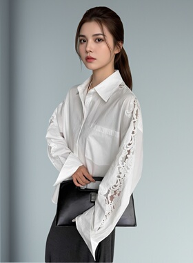 白色春夏新款原创设计十三行女装小众imiss设计感衬衫蕾丝袖宽松