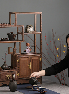 红木台式博古架实木新中式架子茶具置物架茶室多宝阁茶叶展示柜子