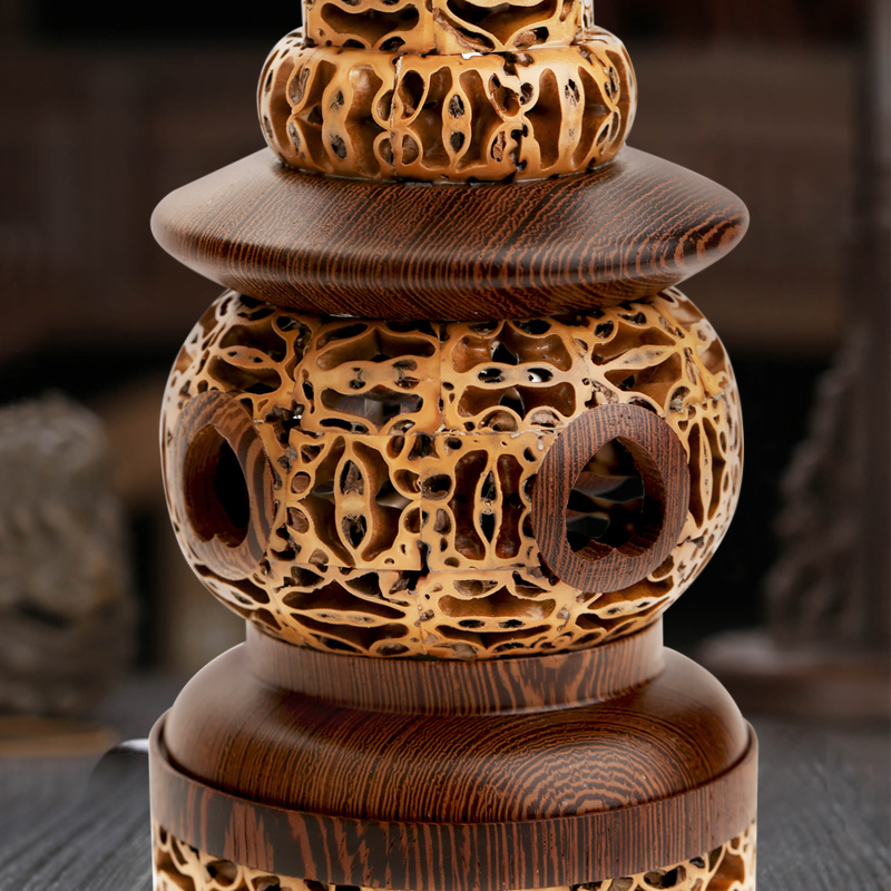 速发红木镂空核桃立式香炉 家用茶道佛具用品 沉香线香插焚香盒檀