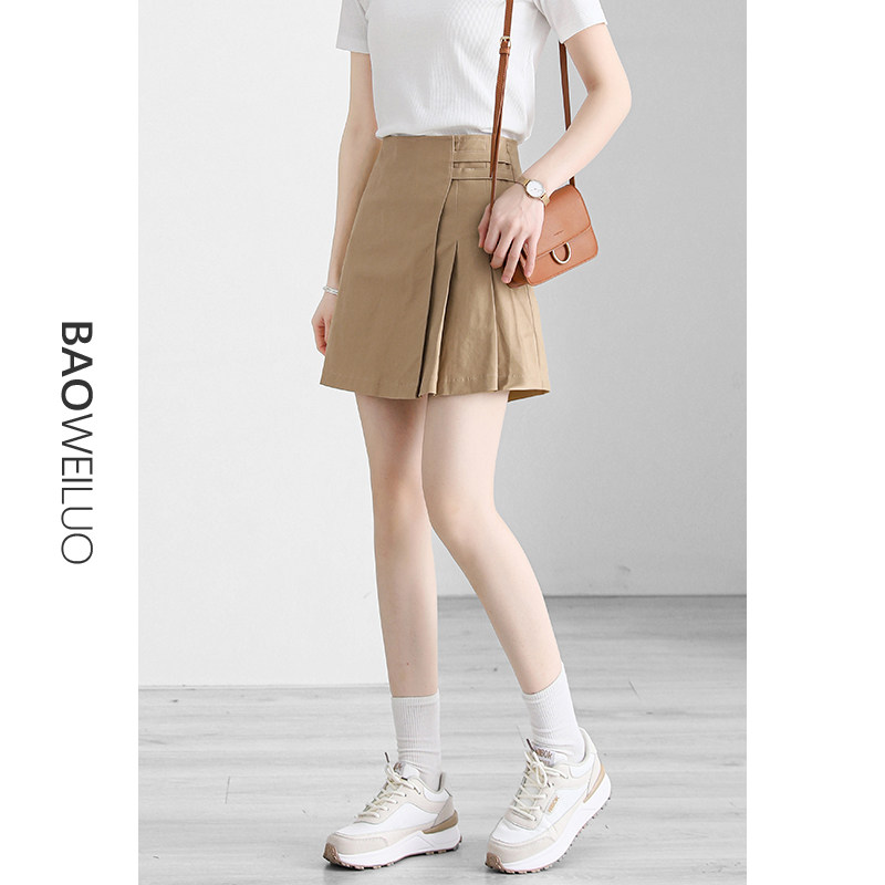 2022春夏新款高腰百褶短裙女不规则设计包臀A字裙显瘦百搭半身裙