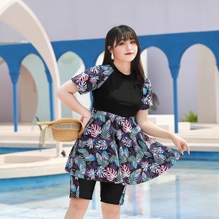 宽松遮肚显瘦分体保守泳衣连衣裙两件套装 200斤加大码 胖mm夏女装
