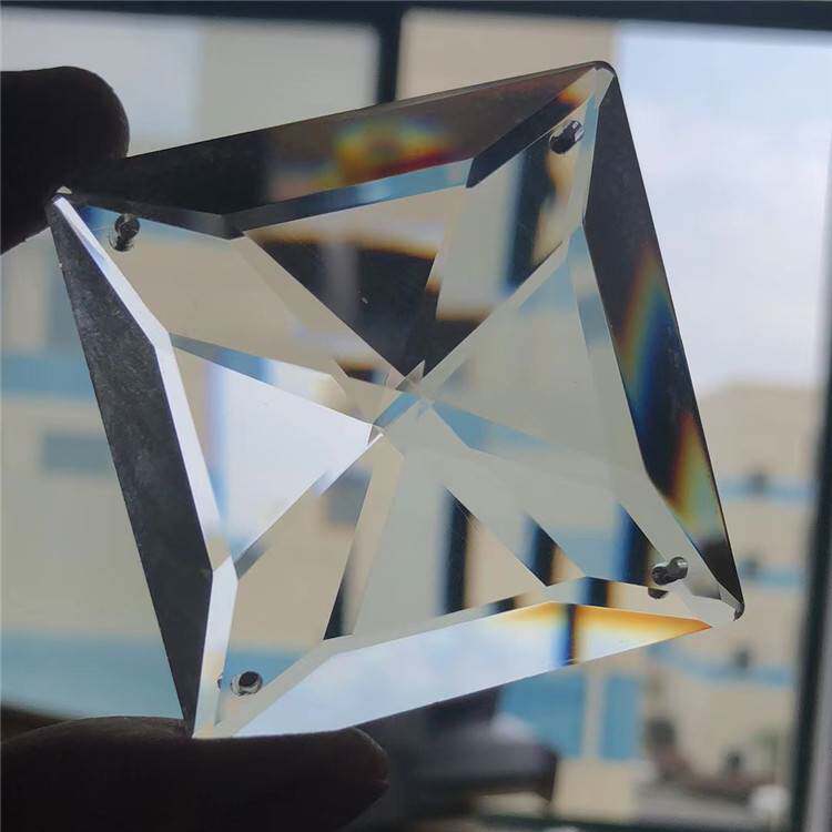22mm机磨多面水晶方珠四孔斜对孔水晶四方珠方块珠子水晶灯饰配件