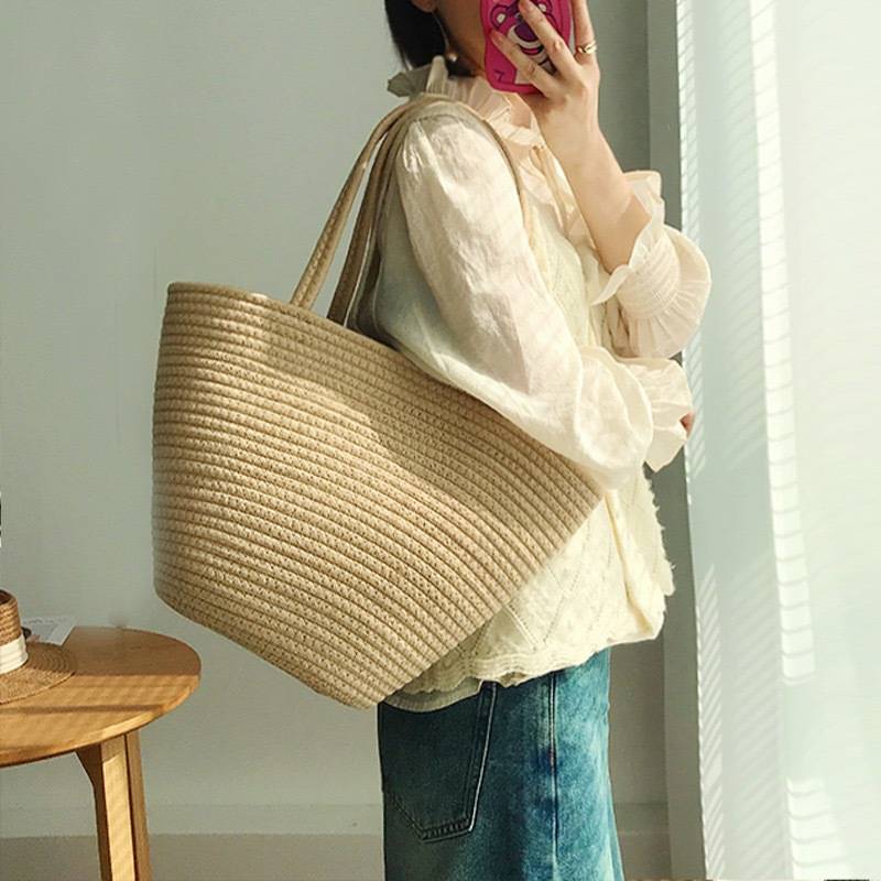 单肩棉线包女大容量编织包2025新