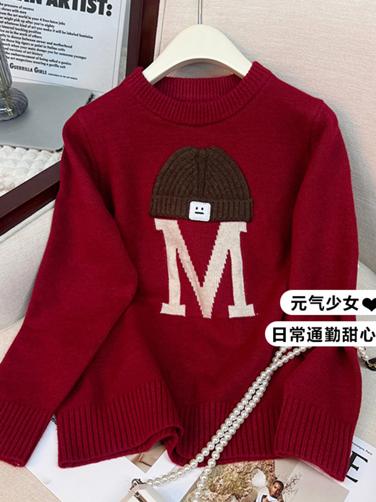 가을 여성을 위해 디자인된 설날 빨간 스웨터 플러스 사이즈 지방 MM 베이스 레이어 니트 탑과 함께 슬림하고 멋져 보입니다