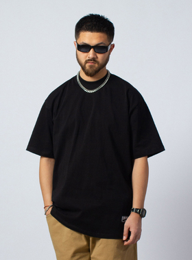 FunkyChoice美式纯色t恤短袖男女宽松小领口嘻哈popping街舞练功