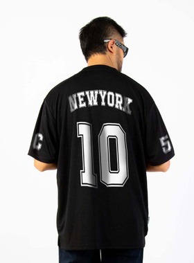 FunkyChoice美式复古球衣字母速干短袖网眼运动T恤圆领宽松休闲男