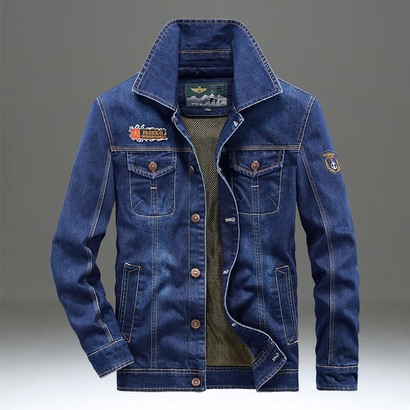 外套春秋款男士休闲潮流牛仔夹克男宽松大码美式复古工装翻领上衣