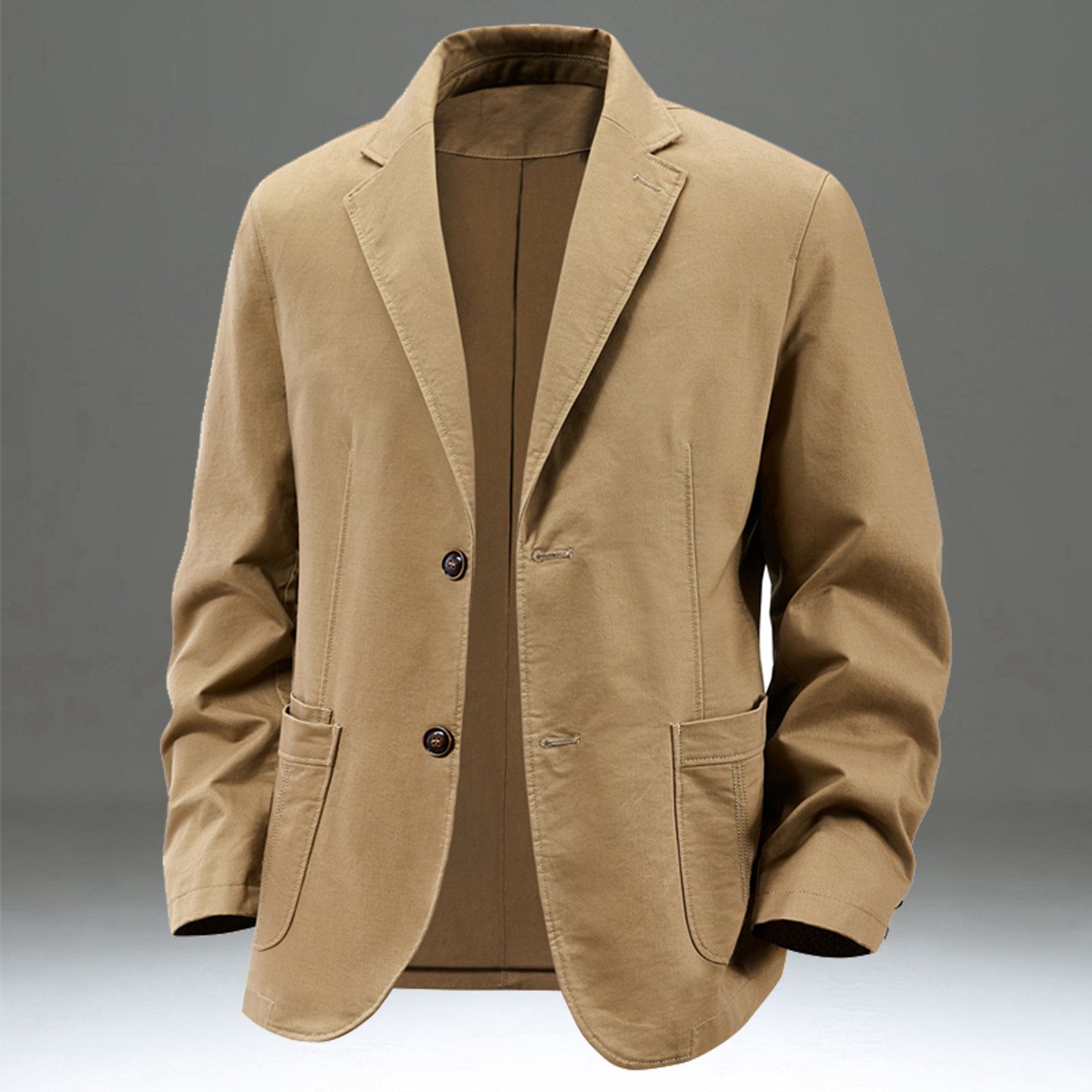 美式风商务休闲西服外套男士卡其色单排扣百搭西装领男装单西服薄