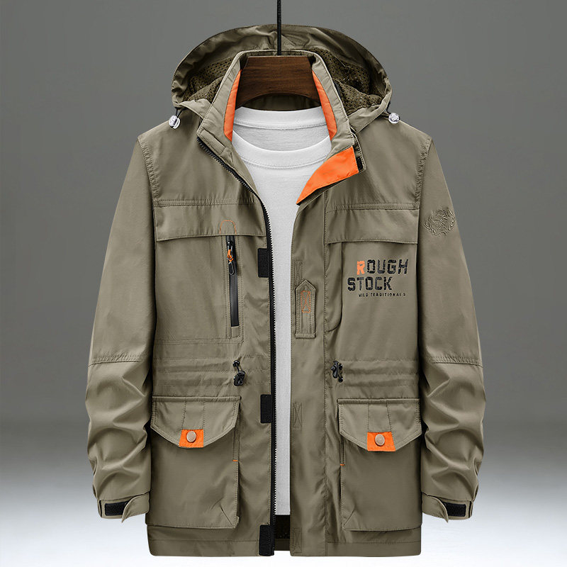春秋季夹克外套男士户外冲锋衣加大码多口袋工装宽松休闲春装上衣