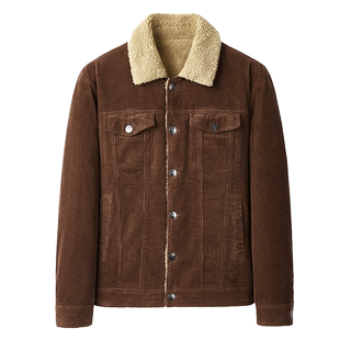 灯芯绒棉服男款冬季加绒加厚羊羔绒外套复古条绒纯棉休闲工装棉衣