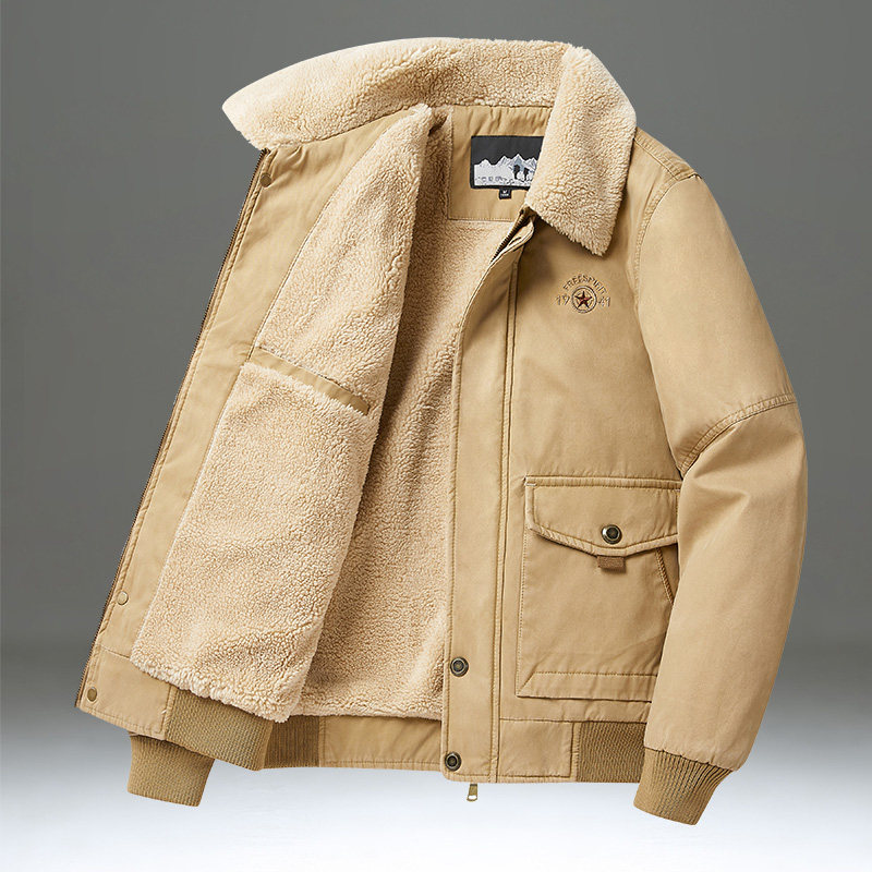 冬季棉衣男加绒加厚工装棉袄休闲复古翻毛领飞行员夹克棉服外套潮