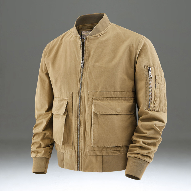 春秋新款男士宽松夹克棒球领工装外套大码休闲男装美式复古飞行服