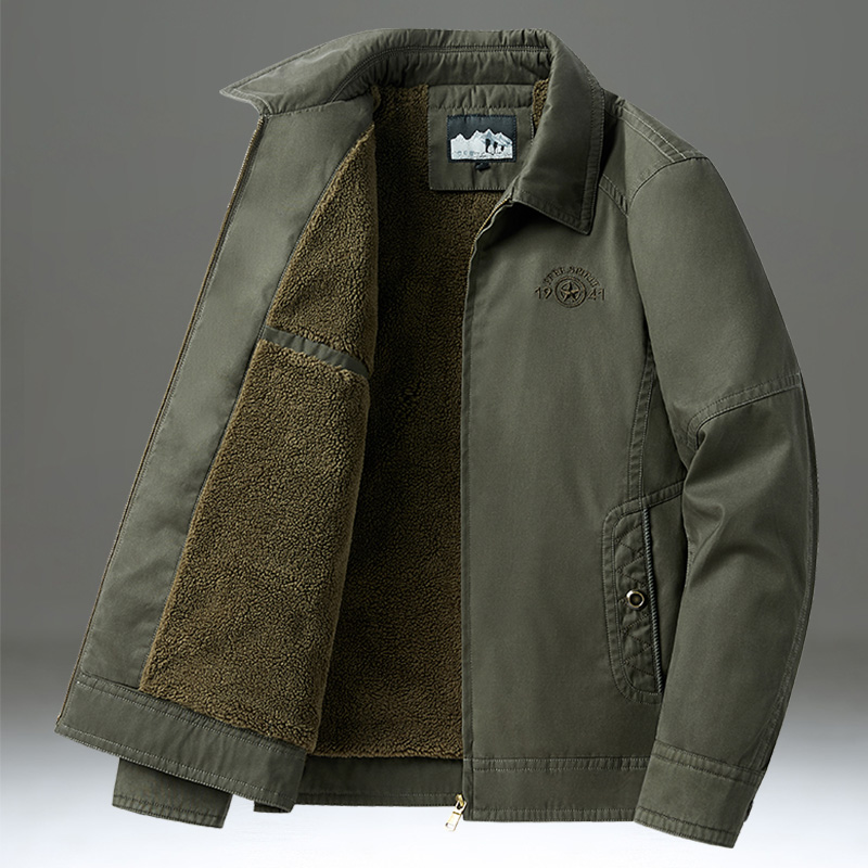 加绒加厚棉服外套男宽松翻领棉衣