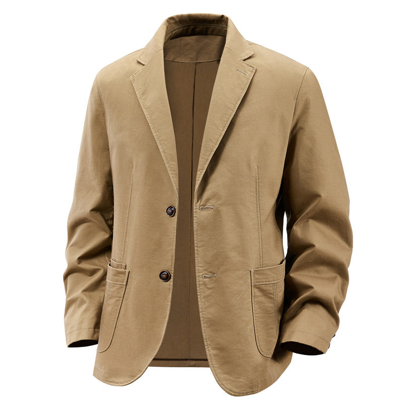 美式风商务休闲西服外套男士卡其色单排扣百搭西装领男装单西服薄,男装,休闲西服,淘宝优惠券,粉丝福利购,淘宝优惠卷