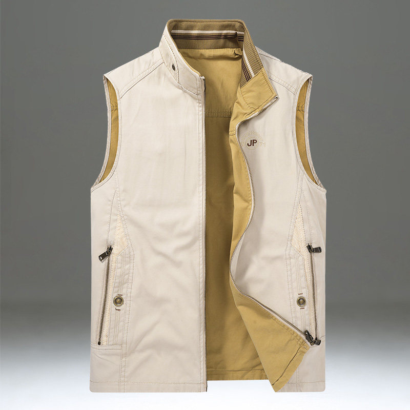 双面穿马甲男款春秋工装坎肩背心宽松休闲外穿立领马夹外套男纯棉