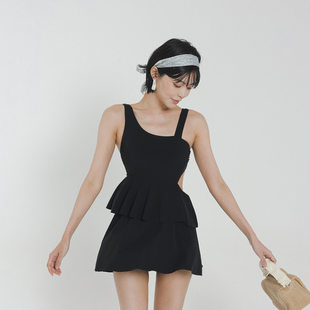 新款 游泳衣女泳装 W小调连体蛋糕裙不规则高级感遮肚显瘦裙式 知否