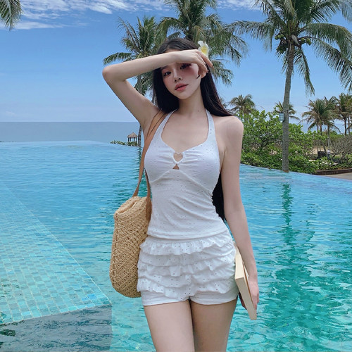 分体ins风纯欲温泉泳衣聚拢度假
