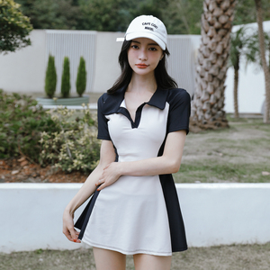 夏天集-W小调连体遮肚显瘦裙式保守运动学生游泳衣女泳装新款夏