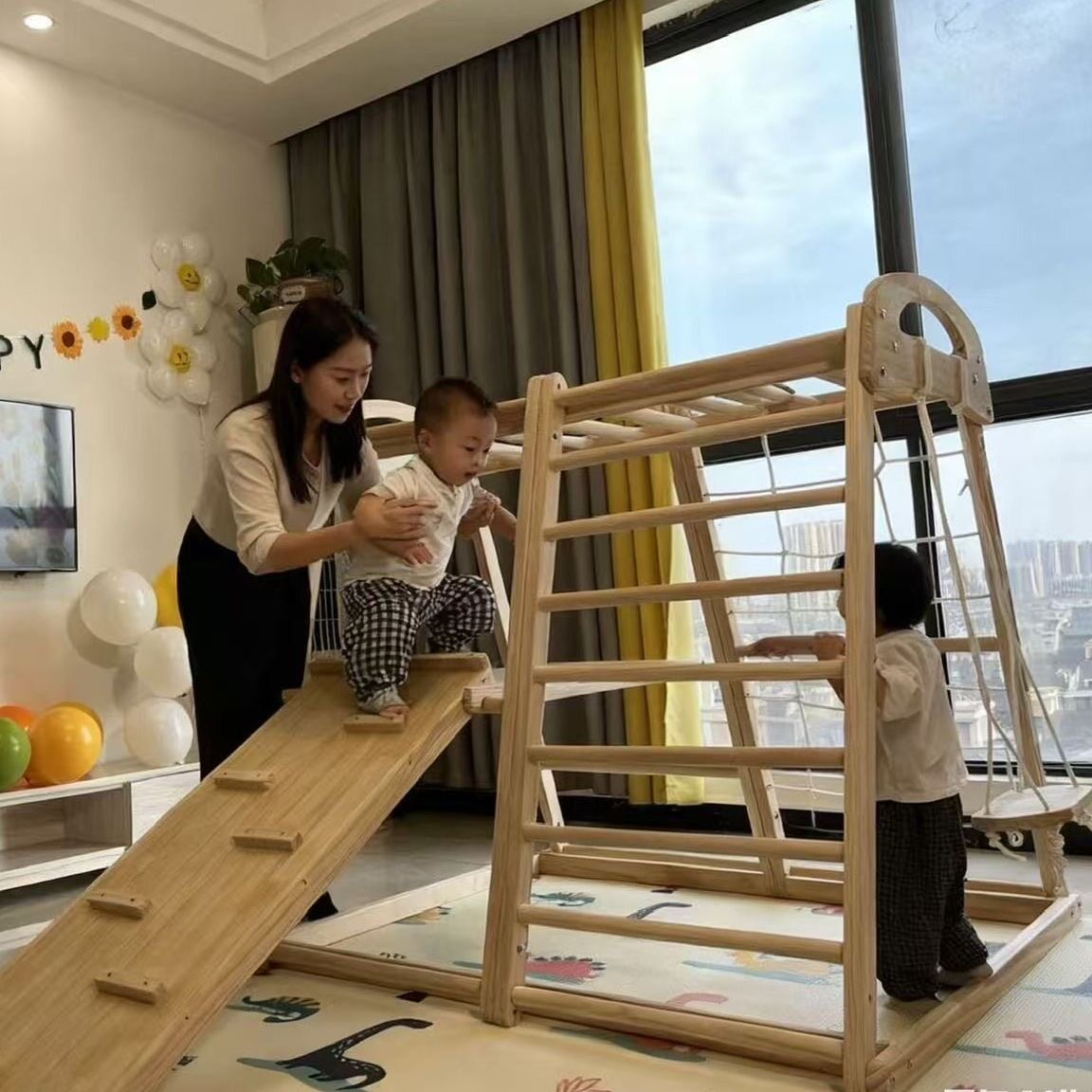 实木儿童攀爬架室内家用小型家庭乐园宝宝攀岩滑梯秋千组合淘气堡