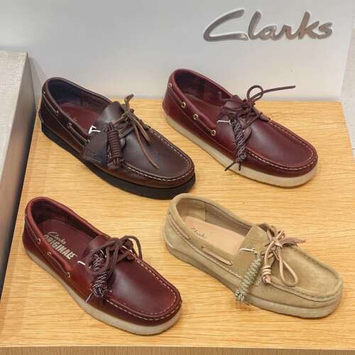 其乐Clarks Originals 棕色酒红色复古男女帆船鞋乐福皮鞋