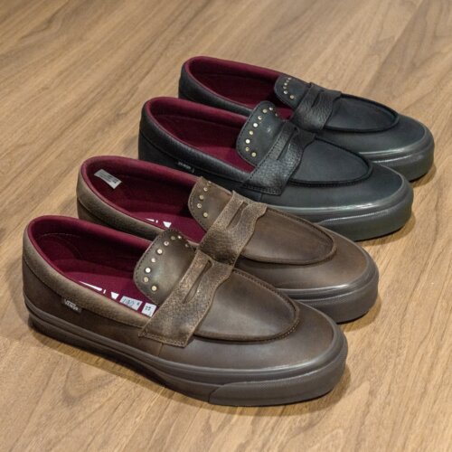 Vans Premium Loafer棕色黑色皮革铆钉复古休闲乐福鞋一脚蹬板鞋