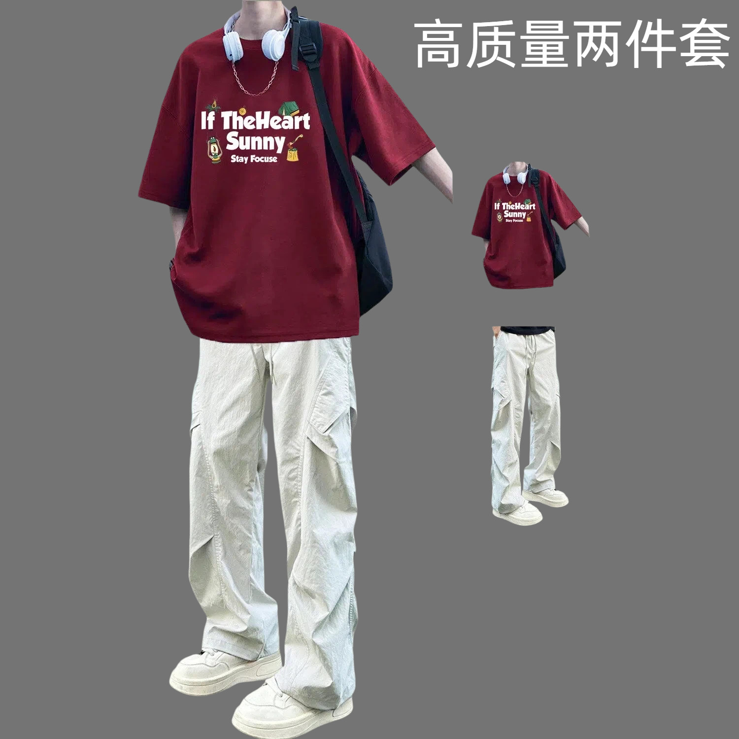 新款短袖T恤男夏季套装青少年夏休闲运动套装