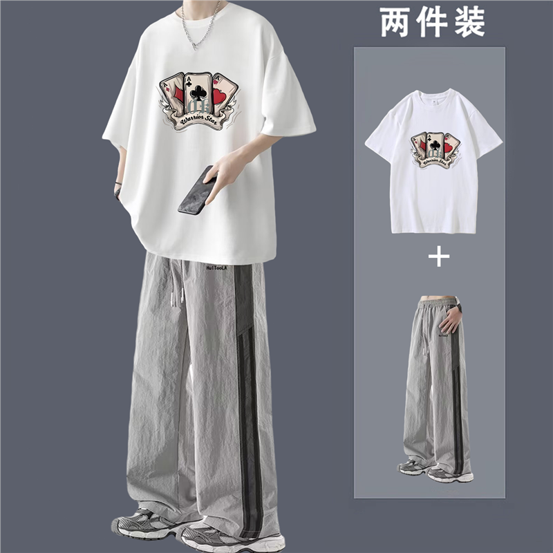 青少年帅气穿搭冰丝搭学生网红两件套穿夏季套装酷帅男装男装一套