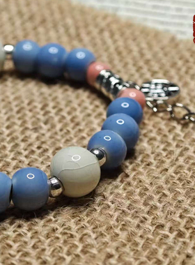 景德镇陶瓷手链 蓝白粉渐变陶瓷串珠复古吊坠温柔日常百搭饰品