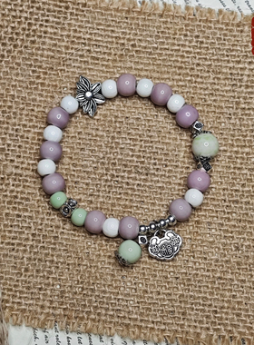 景德镇淡紫浅绿温柔色系陶瓷手链