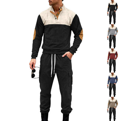 跨境亚马逊美式春秋男士户外休闲宽松复古阿美咔叽灯芯绒工装套装