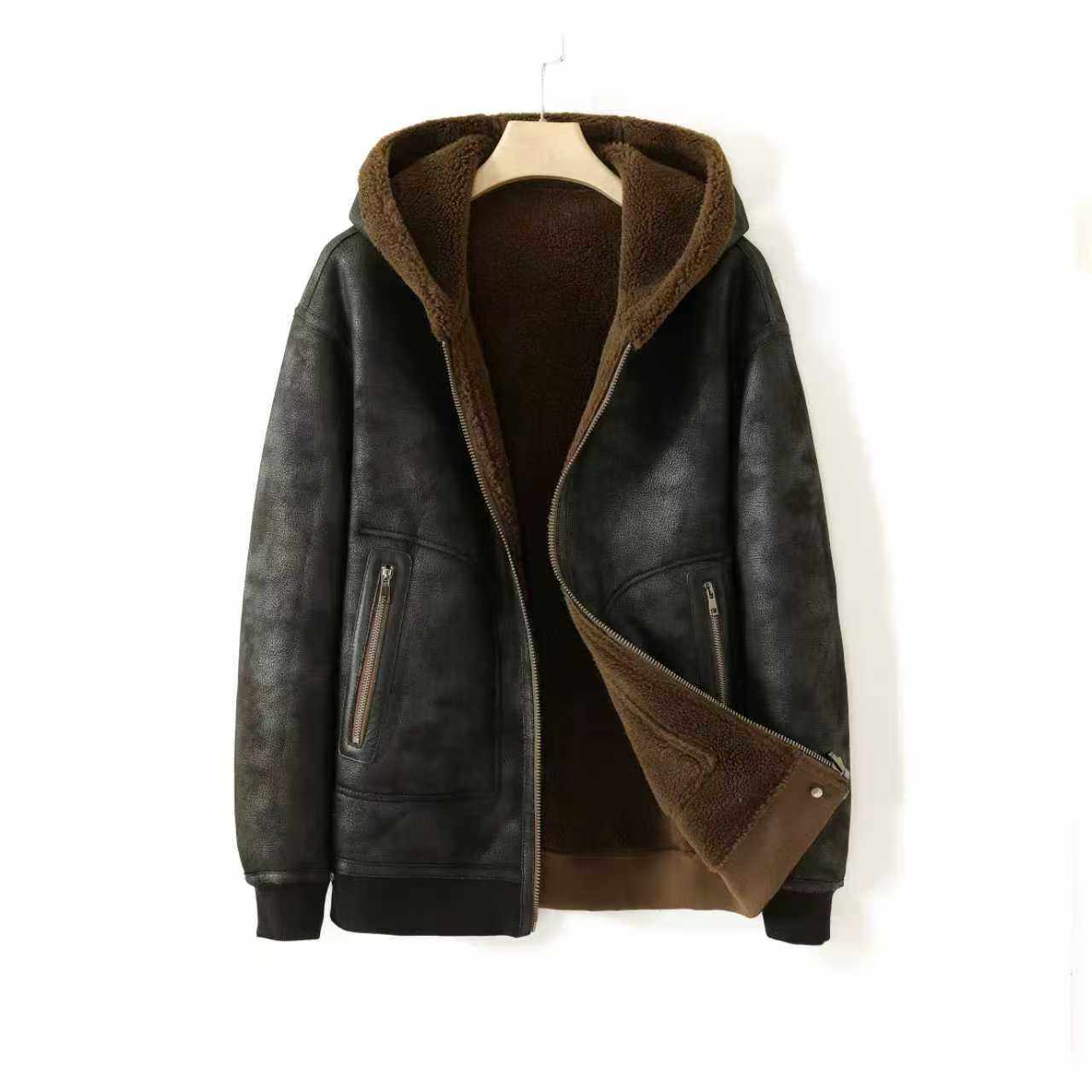 海宁男士秋冬新款两面穿机车服外套加厚羊毛夹克冬季时尚潮流男装