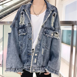 港风破洞牛仔外套男潮流韩版学生夹克秋季乞丐个性百搭ins上衣服