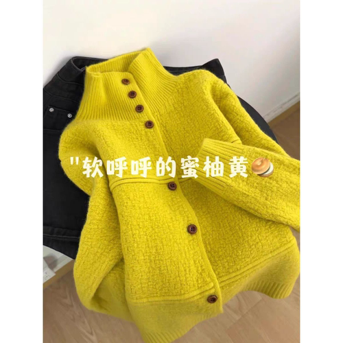 广州十三行高货爆款慵懒风小个子针织开衫高领毛衣外套女冬叠穿