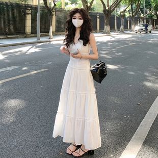 新款 2025夏季 海边度假风沙滩 高级感白色吊带连衣裙子女装 法式