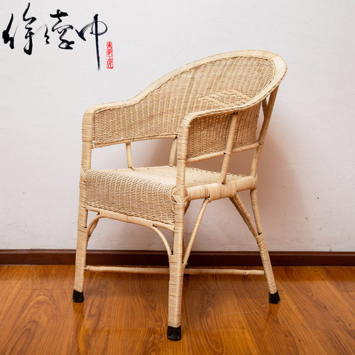 汉中徐德中手工天然真藤编织单人藤椅书房喝茶老人靠背椅子