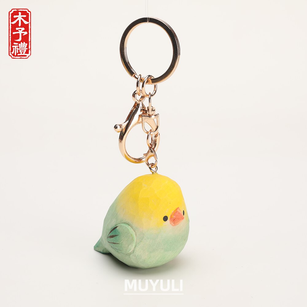 手工木雕绿鹦鹉丨肥啾钥匙扣包挂件可爱钥匙链小鸟情人节七夕礼物