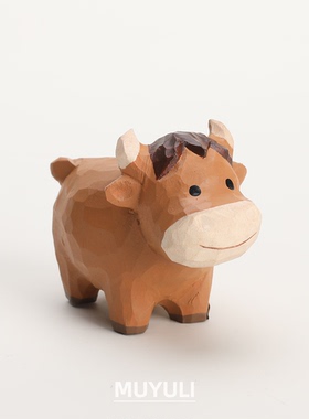 手工木雕丨小黄牛摆件办公桌工位稳定情绪桌面装饰摆件牛马礼物
